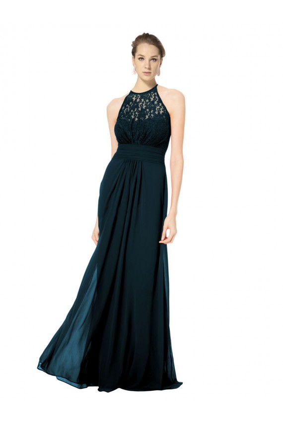 Cheap Lace Halter Bodice Long Chiffon Bridesmaid Dress Canada