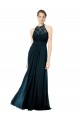 Cheap Lace Halter Bodice Long Chiffon Bridesmaid Dress Canada
