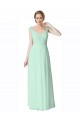 Cheap Long Chiffon Bridesmaid Dress with Corded Lace V-Neck Bodice Canada