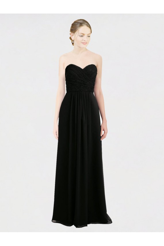 Cheap Long Strapless Lace Bodice Bridesmaid Dress with Sweetheart Neckline and Criss-Cross Pleats Canada