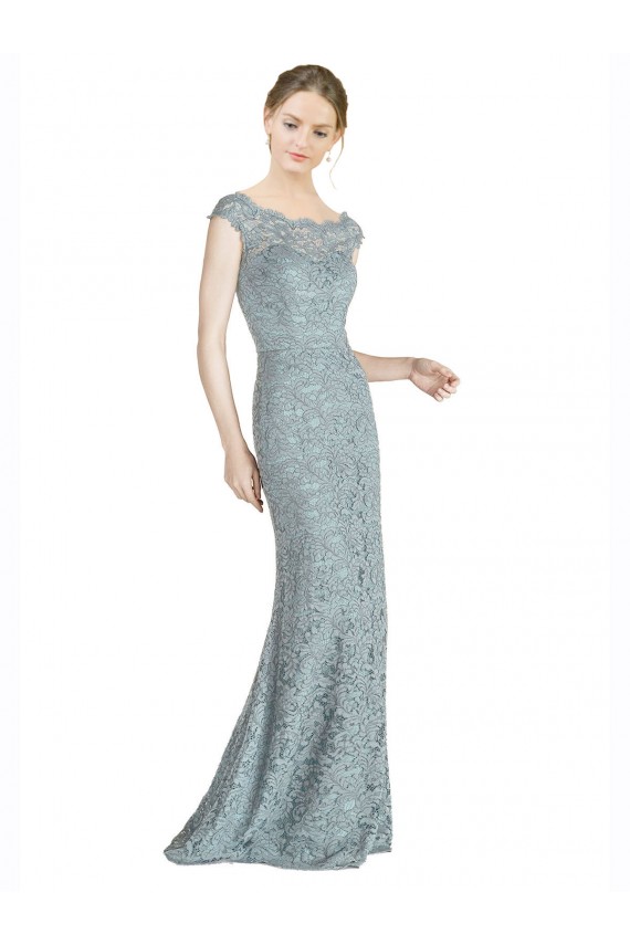 Cheap Off the Shoulder Mermaid Lace Bridesmaid Dress with Cap Sleeves Canada