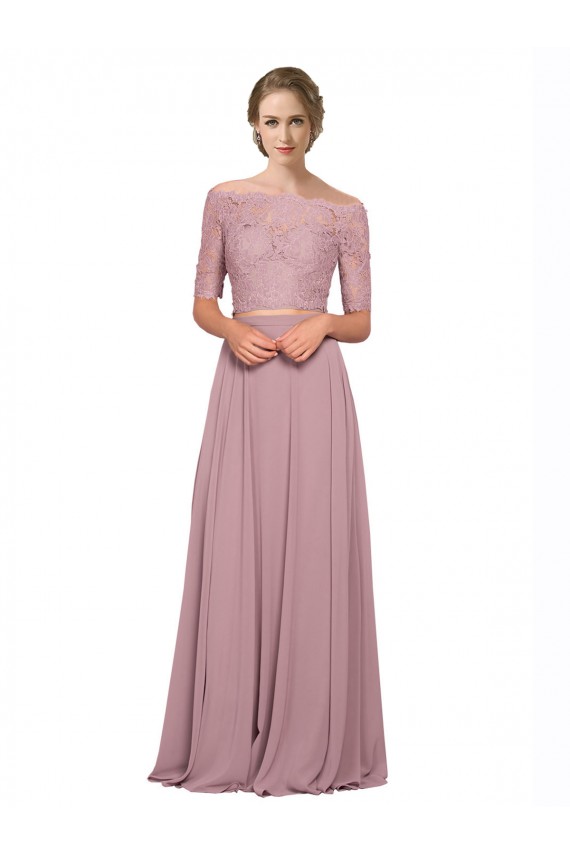 Cheap Off the Shoulder Lace Crop Top A-Line Chiffon Bridesmaid Dress Canada