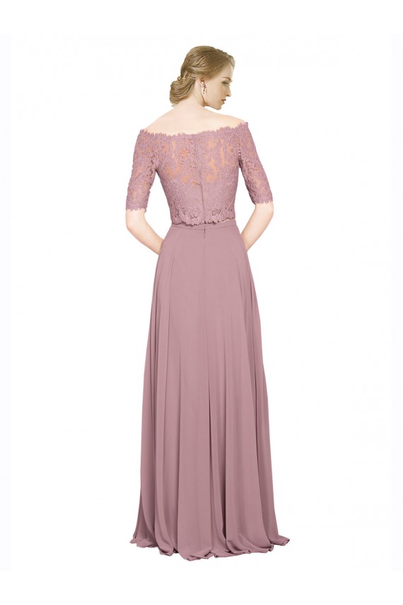 Cheap Off the Shoulder Lace Crop Top A-Line Chiffon Bridesmaid Dress Canada