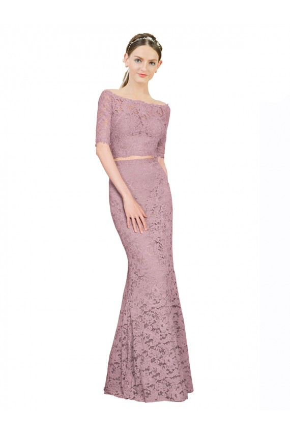Cheap Short Sleeves Crop Top Mermaid Lace Bridesmaid Dress Canada