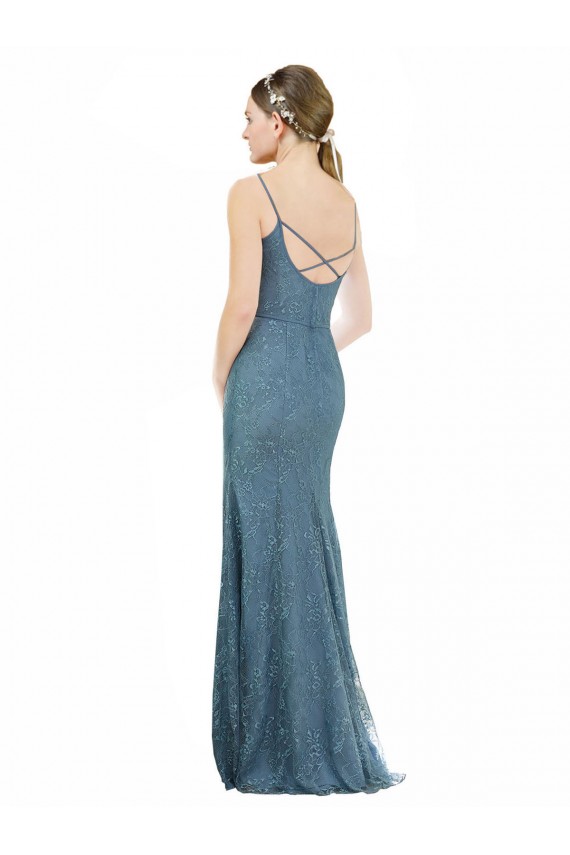 Cheap Deep V-Neck All Over Chantilly Lace Bridesmaid Dress with Criss Cross Open Back Canada