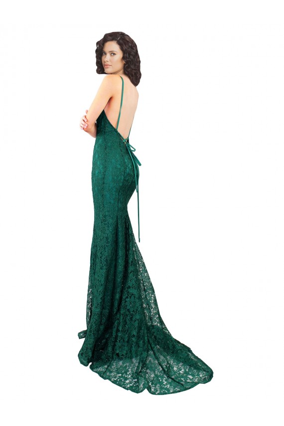 Cheap Sleek Black Tie Fishtail Shaped Long Lace Bridesmaid Dress Canada