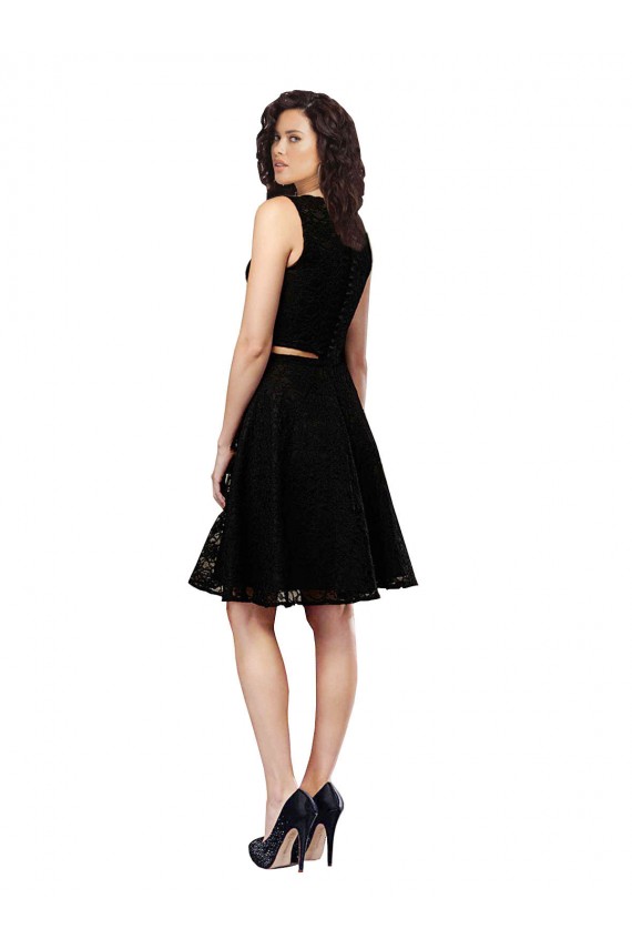Cheap Two Piece Short Lace Bridesmaid Dress with Jewel Neckline Canada