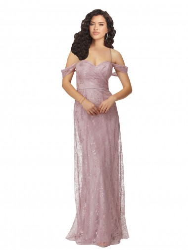 Cheap Sweetheart Chantilly Lace Bridesmaid Dress with Off the Shoulder Sleeves Canada