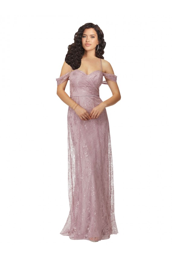 Cheap Sweetheart Chantilly Lace Bridesmaid Dress with Off the Shoulder Sleeves Canada