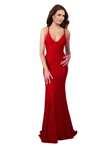 Cheap Low Back V-Neckline Floor Length Lace Bridesmaid Dress Canada