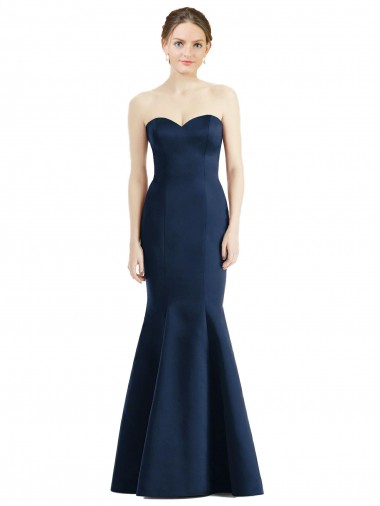 Cheap Long Mermaid Full Length Strapless Satin Bridesmaid Dress Canada