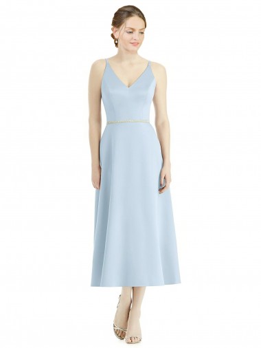 Cheap Short Tea Length V-Neck Satin Bridesmaid Dress Canada