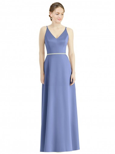 Cheap Long Floor Length V-Neck Satin Bridesmaid Dress with Spaghetti Straps Canada