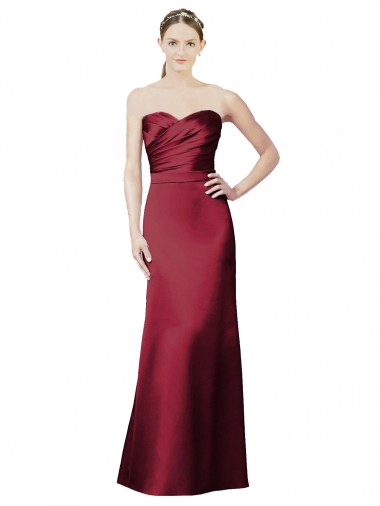 Cheap Strapless Satin Bridesmaid Dress with Asymmetrical Draped Bodice Canada