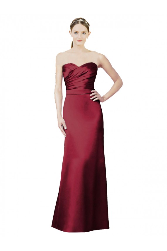 Cheap Strapless Satin Bridesmaid Dress with Asymmetrical Draped Bodice Canada