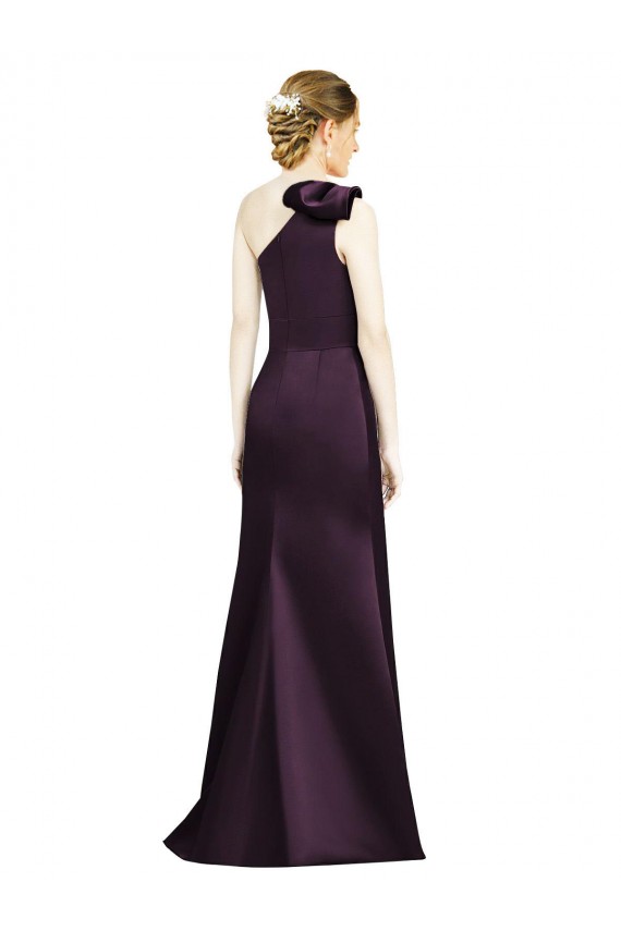 Cheap Full Length One Shoulder Satin Bridesmaid Dress with Bow Shoulder Detail Canada