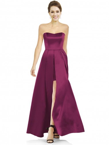 Cheap Full Length Strapless Long Satin Bridesmaid Dress with Sweetheart Neckline Canada