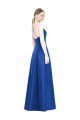 Cheap Full Pleated V-Neck Long Satin Bridesmaid Dress with Criss Cross Open Back Canada