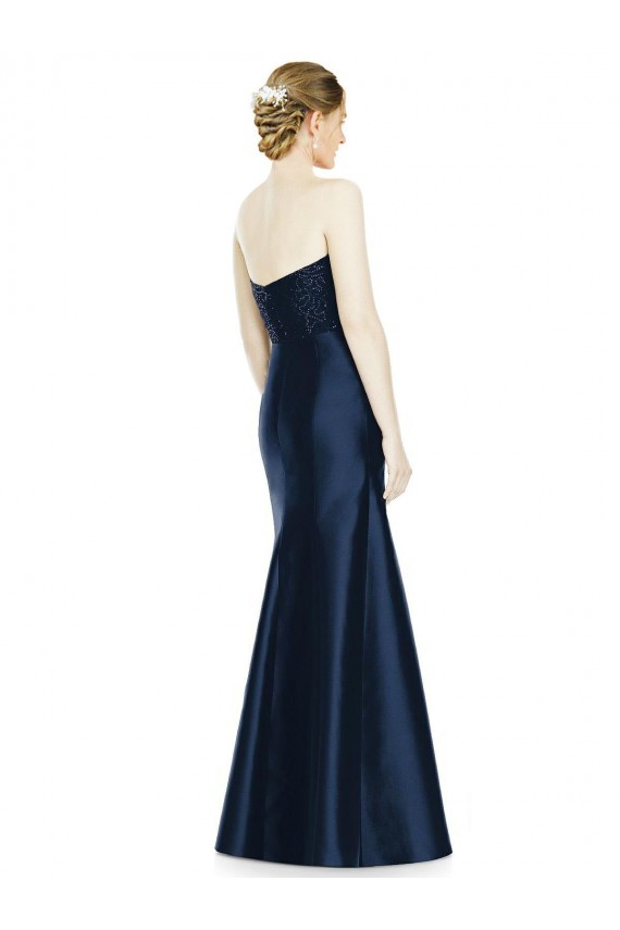 Cheap Full Length Strapless Satin Bridesmaid Dress with Lace Sweetheart Neckline Canada