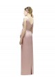 Cheap Sleeveless V-Neck Long Satin Bridesmaid Dress with Draped Bodice and Tiered Bow Canada