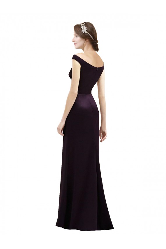Cheap Off The Shoulder Long Satin Bridesmaid Dress with Asymmetrical Pleated Bodice Canada
