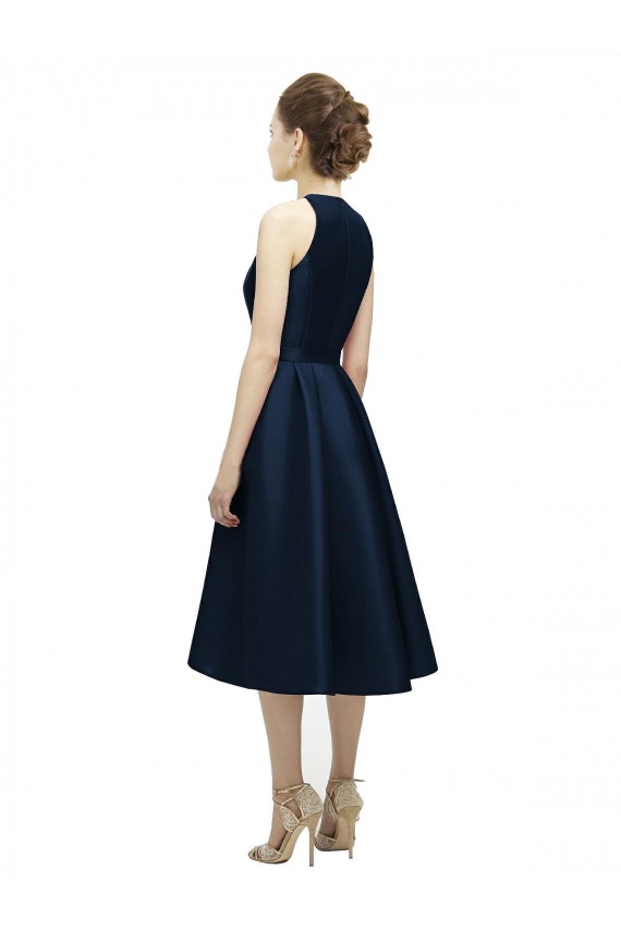 Cheap Halter Neck Short Tea Length Sleeveless Satin Bridesmaid Dress Canada