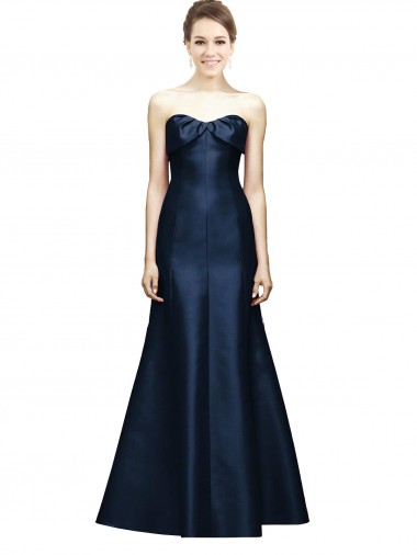 Cheap Long Strapless Satin Bridesmaid Dress with Pleated Cuff Neckline Canada