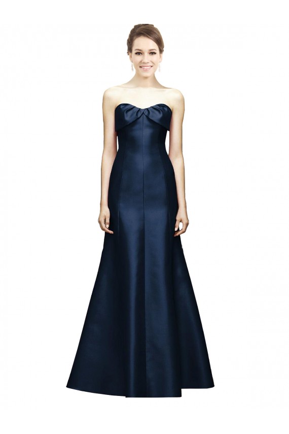 Cheap Long Strapless Satin Bridesmaid Dress with Pleated Cuff Neckline Canada