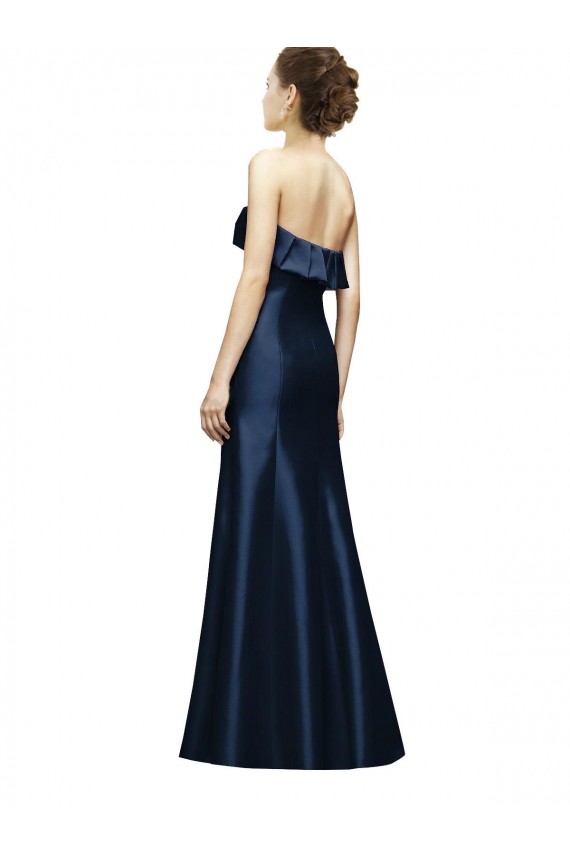 Cheap Long Strapless Satin Bridesmaid Dress with Pleated Cuff Neckline Canada