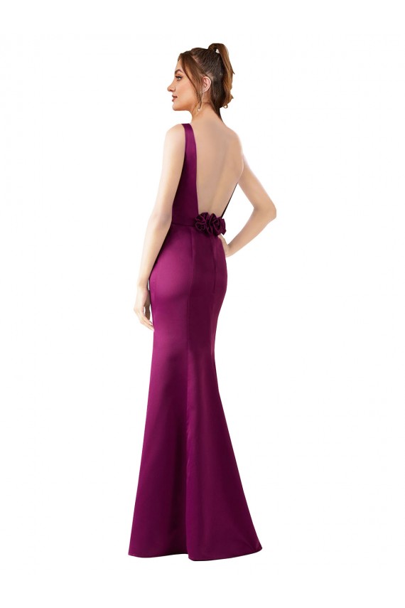 Cheap Fitted Sexy Open Back Satin Bridesmaids Dress with Floral Details Canada