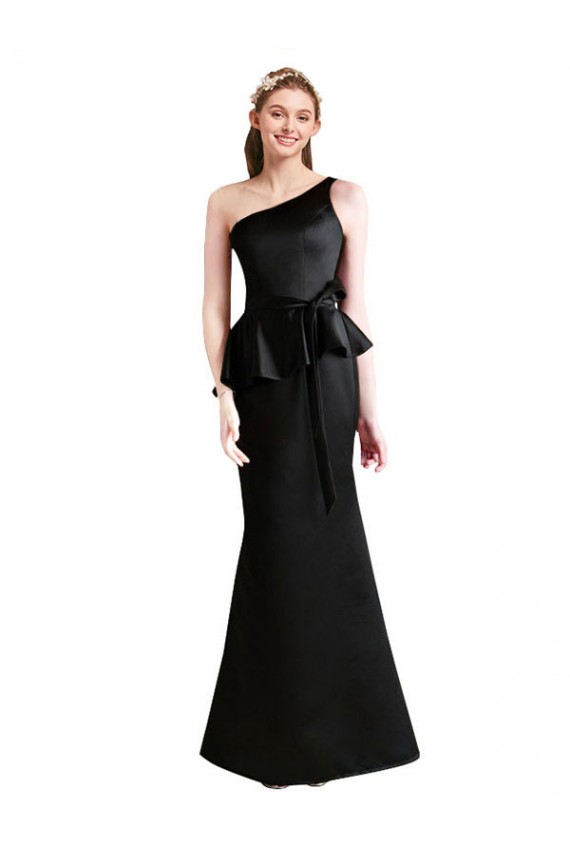 Cheap Long One Shoulder Satin Bridesmaid Dress with Bow Ties Canada