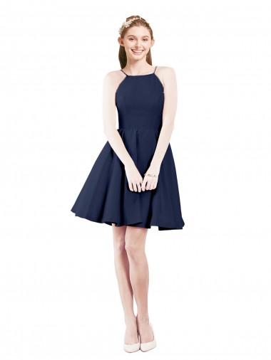 Cheap Halter Neck Short Knee Length Satin Bridesmaid Dress Canada