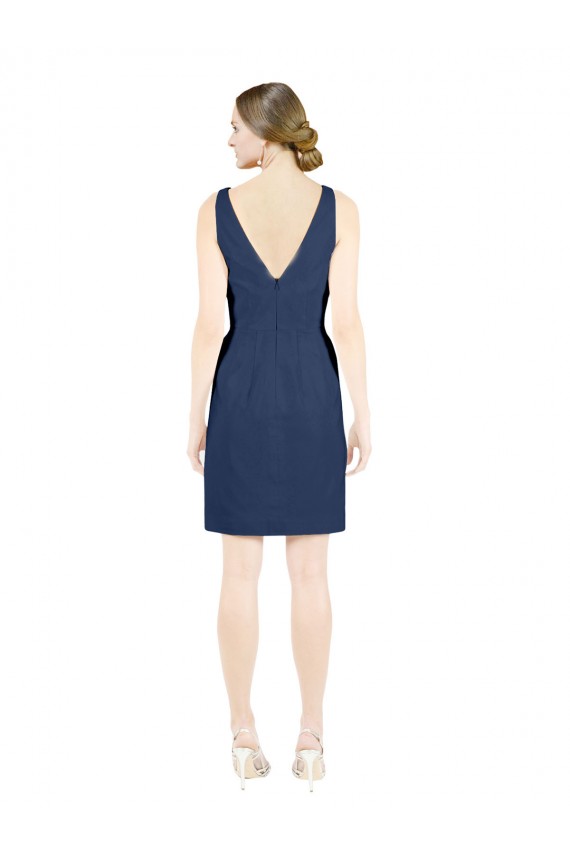 Cheap Deep V-Neck Short Knee Length Satin Bridesmaid Dress with Slimming Pleats Canada