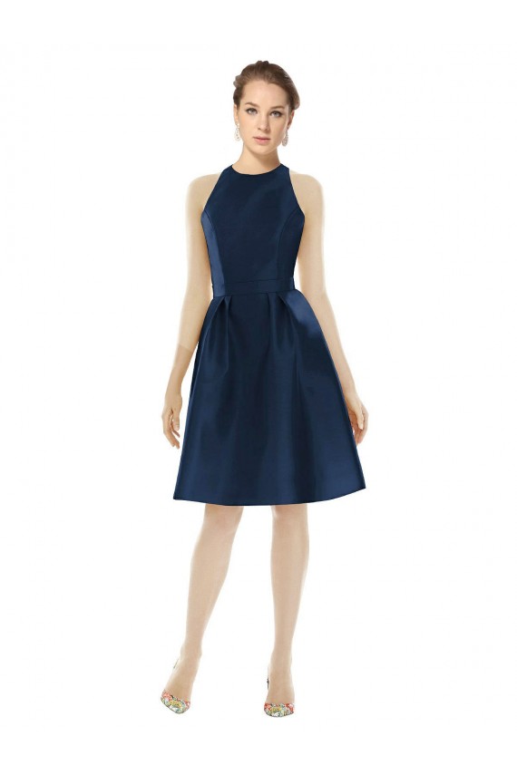 Cheap Short Halter Cocktail Length Luxe Satin Bridesmaid Dress Canada