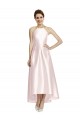 Cheap Long High-Low Halter Satin Bridesmaid Dress with Criss-Cross Back Canada