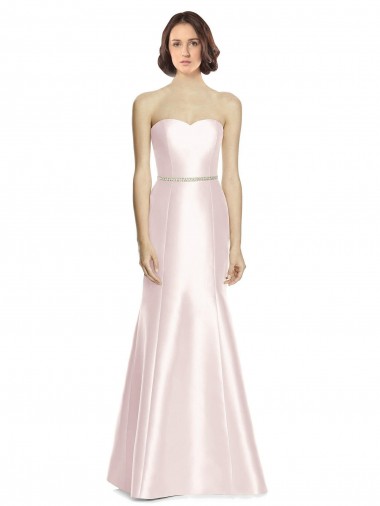 Cheap Long Sweetheart Satin Bridesmaid Dress with Slim Beaded Sash Canada