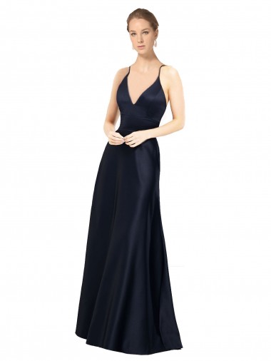 Cheap Sexy Satin Bridesmaids Dress with Deep V-Neckline and Strappy Back Canada