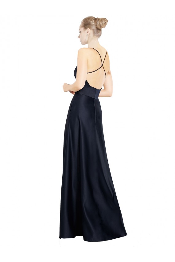 Cheap Sexy Satin Bridesmaids Dress with Deep V-Neckline and Strappy Back Canada