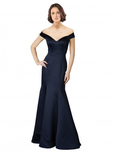 Cheap Fit and Flare Satin Bridesmaid Dress with Off the Shoulder Neckline Canada