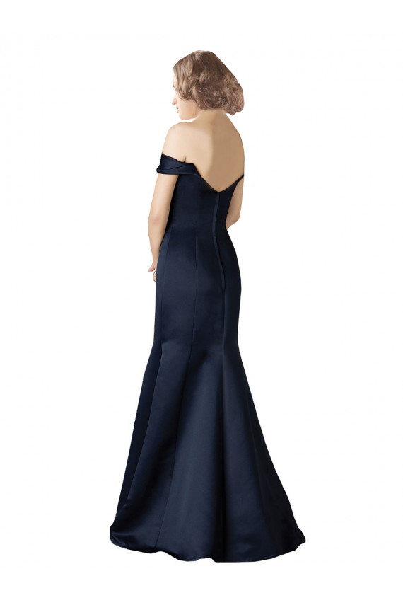 Cheap Fit and Flare Satin Bridesmaid Dress with Off the Shoulder Neckline Canada