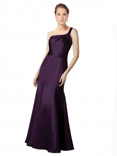 Cheap Long Ruched Neckline One Shoulder Satin Bridesmaid Dress Canada