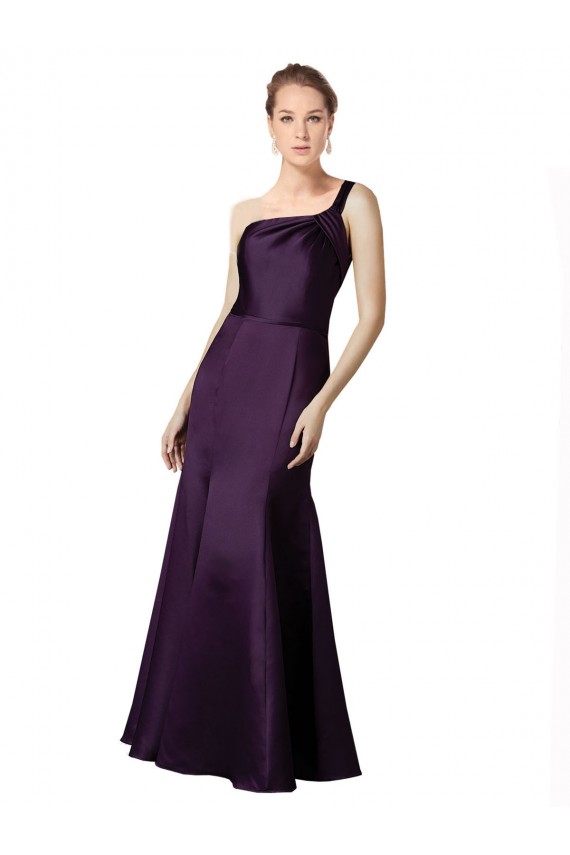 Cheap Long Ruched Neckline One Shoulder Satin Bridesmaid Dress Canada