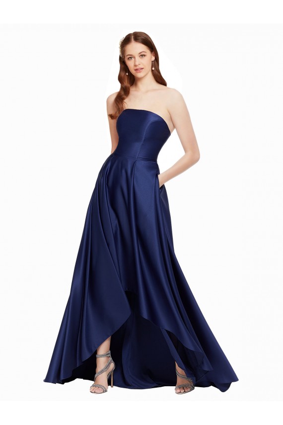 Cheap High Low Strapless Satin Bridesmaid Dress with Pockets Canada