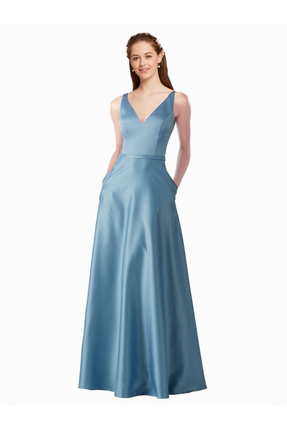 Cheap Classic Satin V-Neck A-Line Bridesmaids Dress with Pockets Canada