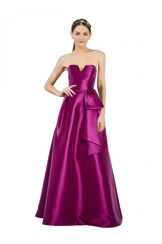 Cheap Sleeveless V-Neck Long Satin Bridesmaid Dress with Bow Waist Canada