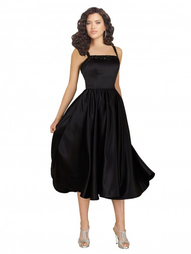 Cheap Short Square Neck Satin Bridesmaid Dress with Beading Canada
