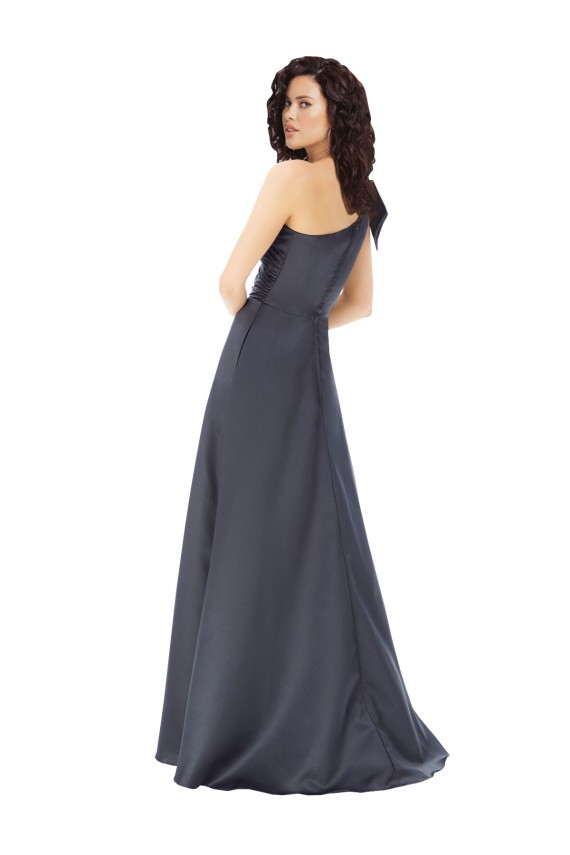 Cheap Rouched One Shoulder Floor Length Satin Bridesmaid Dress with Bow Canada