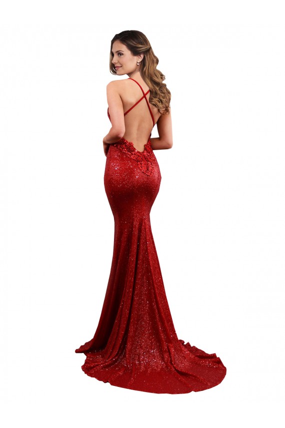 Cheap Low Back Mermaid V-Neck Long Sequin Bridesmaid Dress Canada