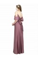 Cheap Draped Cold Shoulder Sleeves Long Silky Satin Bridesmaid Dress with Slit and Tie Back Canada