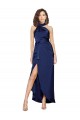 Cheap Full Length High Neck Wrap Silky Satin Bridesmaid Dress with Waist Tie Canada
